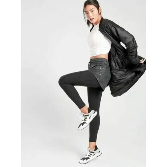 NWT Athleta Rainier 2 in 1 High Waist Tight Black Cheetah Print Small Tall - Picture 1 of 16